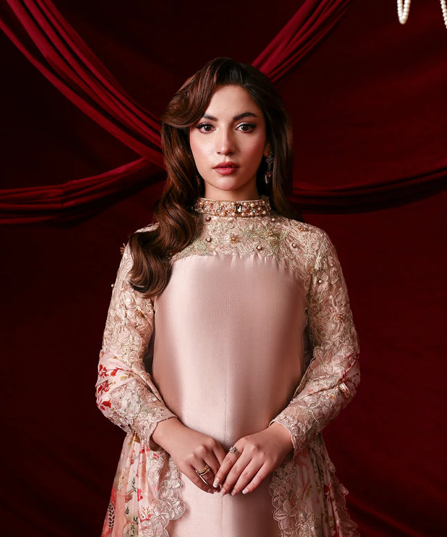 Rosaline | Blush Champagne Tissue Silk Embroidered Embellished Suit
