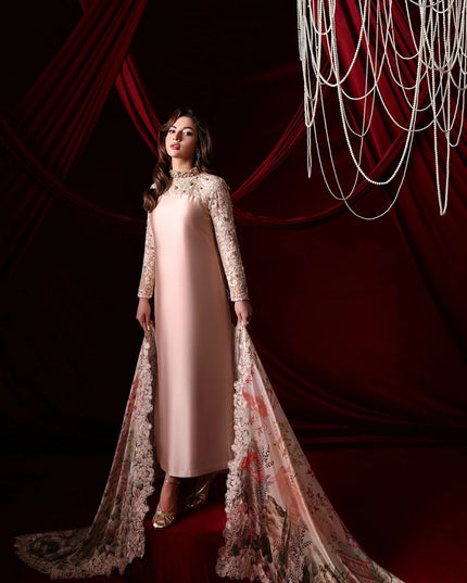 Rosaline | Blush Champagne Tissue Silk Embroidered Embellished Suit