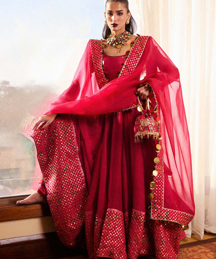 Hussain Rehar | Hot Pink Chanderi Silk Churidar