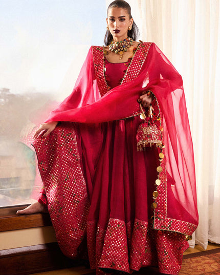 Hussain Rehar | Hot Pink Chanderi Silk Churidar