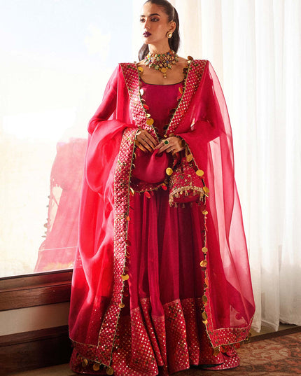 Hussain Rehar | Hot Pink Chanderi Silk Churidar