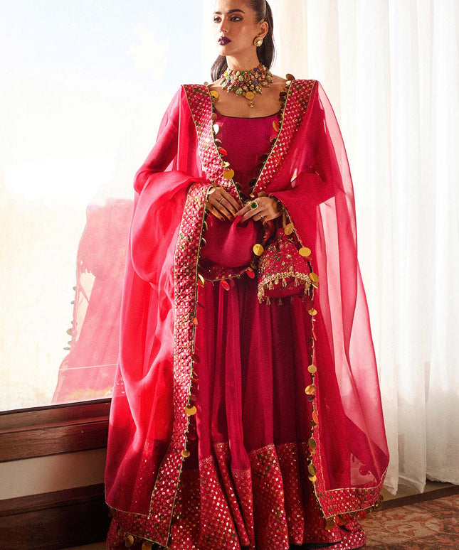 Hussain Rehar | Hot Pink Chanderi Silk Churidar