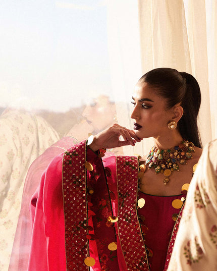 Hussain Rehar | Hot Pink Chanderi Silk Churidar