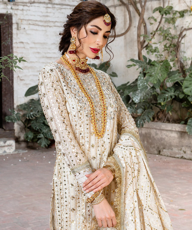 Roshni | Off White Chicken Kari Hand Embellished Gharara