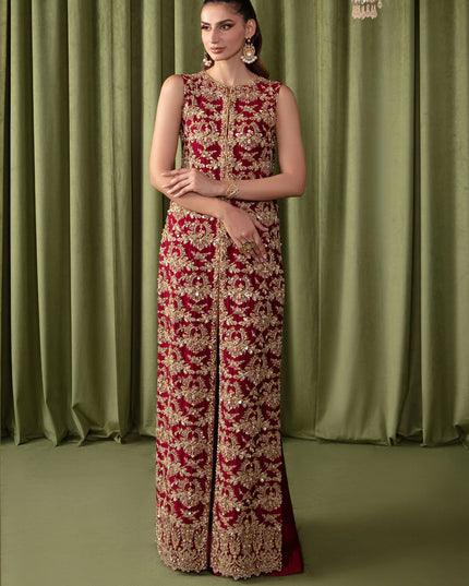Ruby | Red Tissue Silk Embellished Set