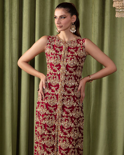 Ruby | Red Tissue Silk Embellished Set