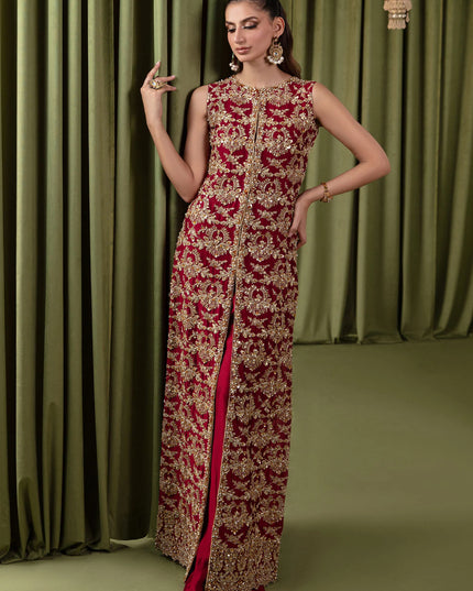 Ruby | Red Tissue Silk Embellished Set