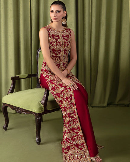 Ruby | Red Tissue Silk Embellished Set