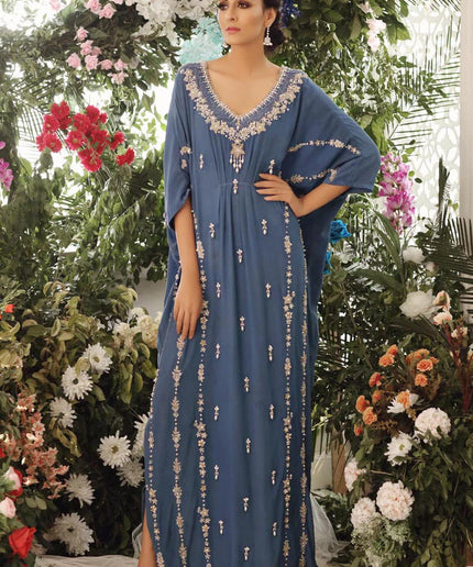 Feuri | Blue Georgette Embellished Kaftan