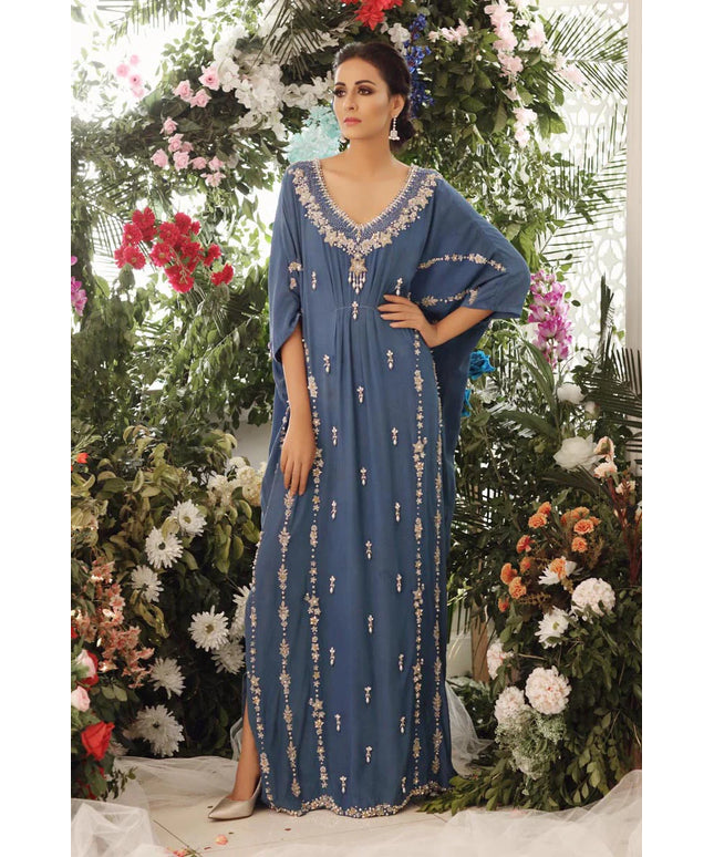 Feuri | Blue Georgette Embellished Kaftan