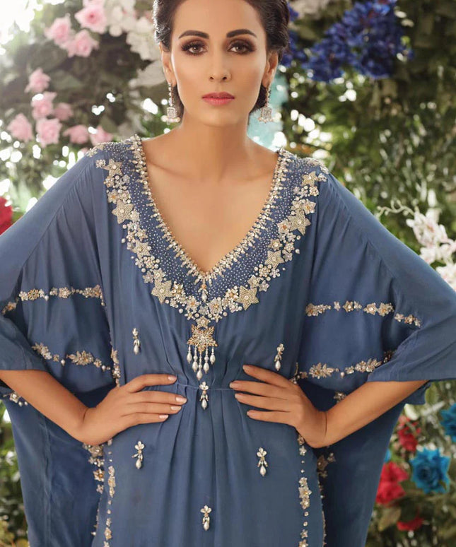 Feuri | Blue Georgette Embellished Kaftan