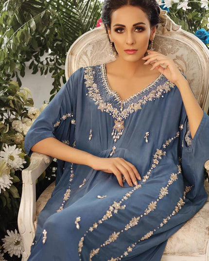 Feuri | Blue Georgette Embellished Kaftan