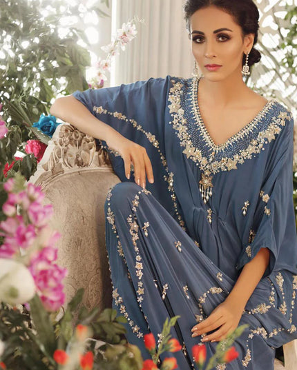 Feuri | Blue Georgette Embellished Kaftan