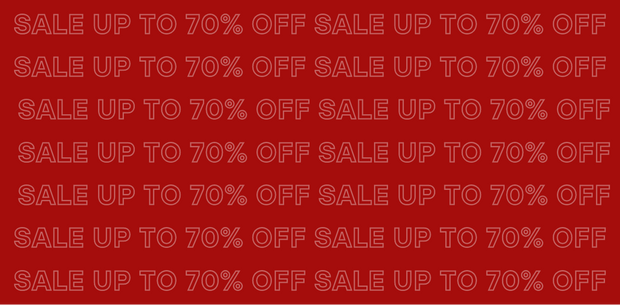 Red background with 'SALE UP TO 70% OFF' text repeated multiple times