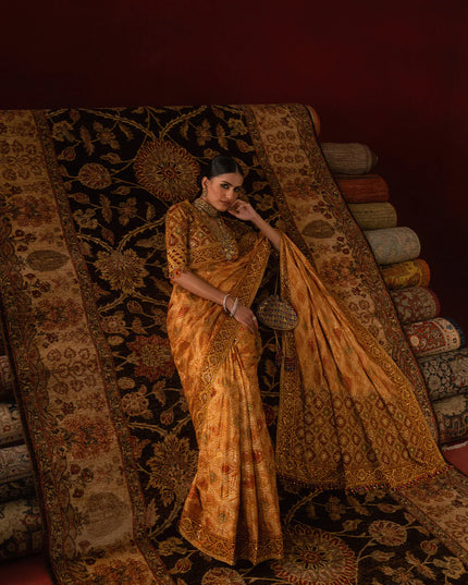 Basanté  | Mustard Tussar Silk Embroidered Saree