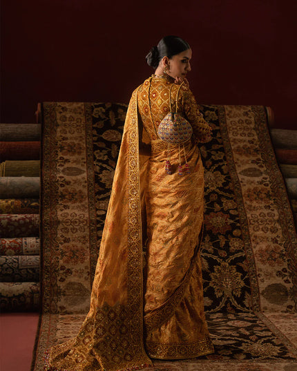 Basanté  | Mustard Tussar Silk Embroidered Saree