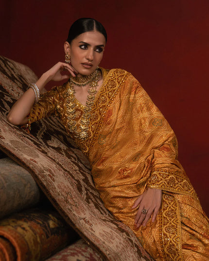 Basanté  | Mustard Tussar Silk Embroidered Saree