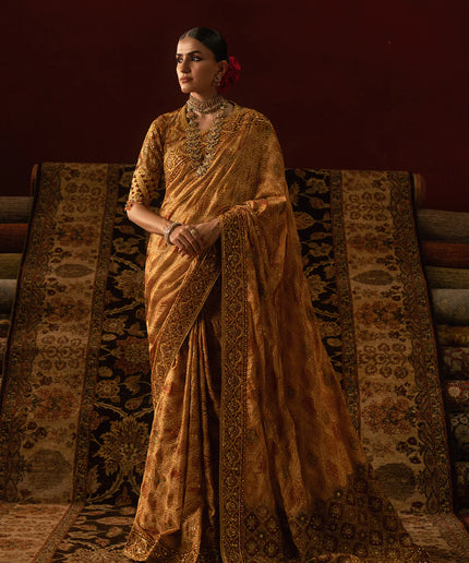 Basanté  | Mustard Tussar Silk Embroidered Saree