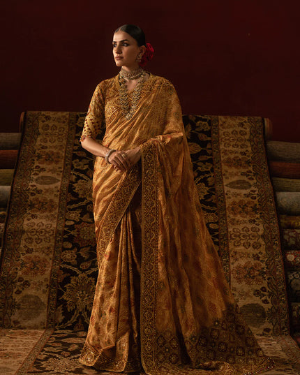 Basanté  | Mustard Tussar Silk Embroidered Saree