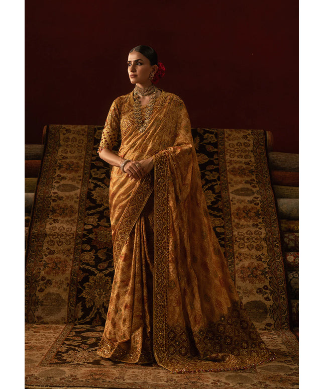 Basanté  | Mustard Tussar Silk Embroidered Saree