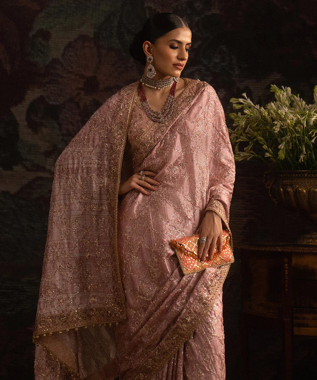 Gulzaré | Powder Pink Tussar Silk Embroidered Saree