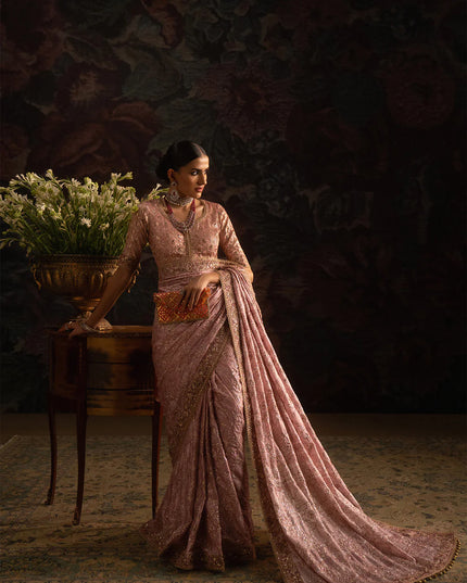 Gulzaré | Powder Pink Tussar Silk Embroidered Saree