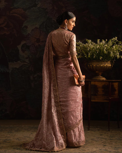 Gulzaré | Powder Pink Tussar Silk Embroidered Saree