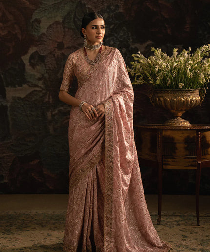 Gulzaré | Powder Pink Tussar Silk Embroidered Saree