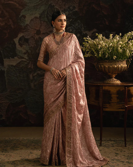 Gulzaré | Powder Pink Tussar Silk Embroidered Saree