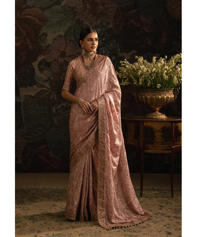 Gulzaré | Powder Pink Tussar Silk Embroidered Saree