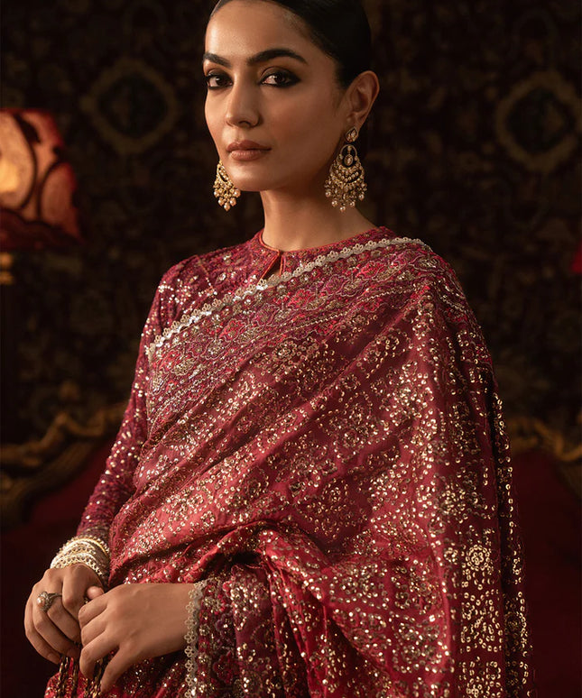 Rukhsaar | Magenta Tussar Silk Embroidered Saree