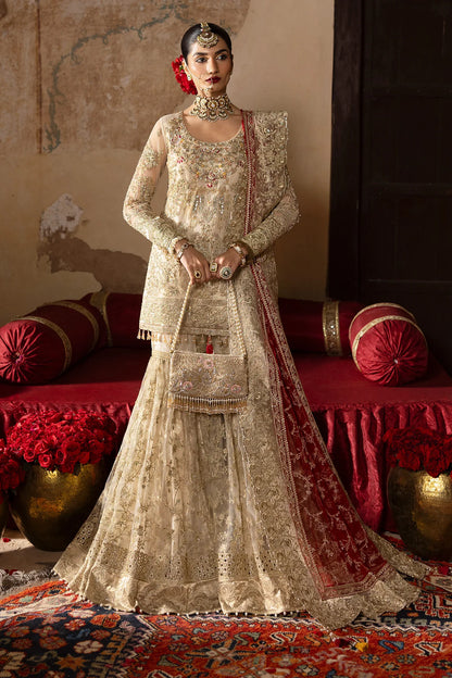 Pemaan | Beige Embroidered Hand Embellished Net Gharara
