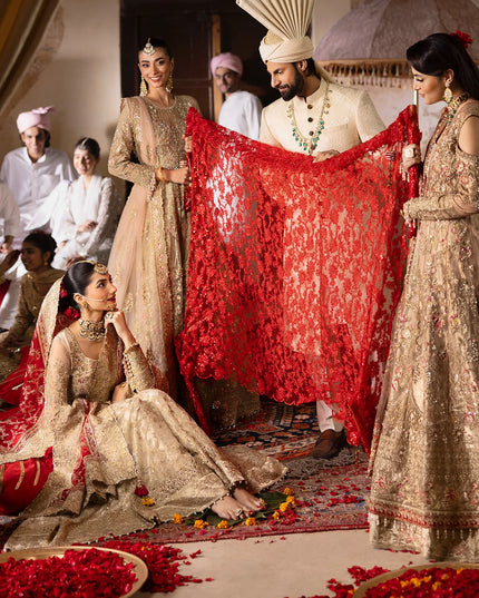 Pemaan | Beige Embroidered Hand Embellished Net Gharara