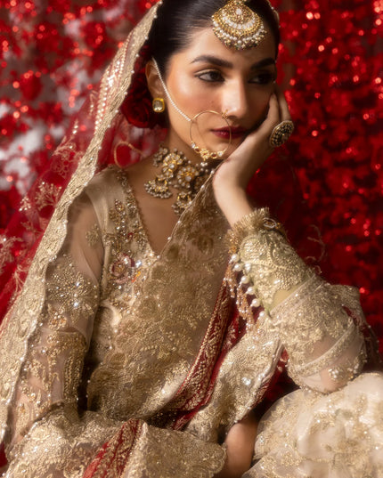 Pemaan | Beige Embroidered Hand Embellished Net Gharara