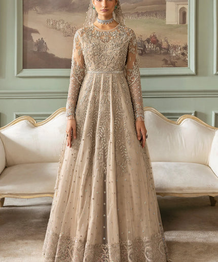 Tabaan | Silver Net Hand Embellished Embroidered Maxi Dress