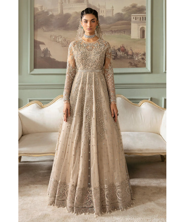 Tabaan | Silver Net Hand Embellished Embroidered Maxi Dress