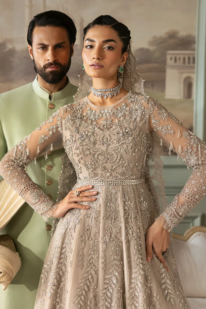 Tabaan | Silver Net Hand Embellished Embroidered Maxi Dress