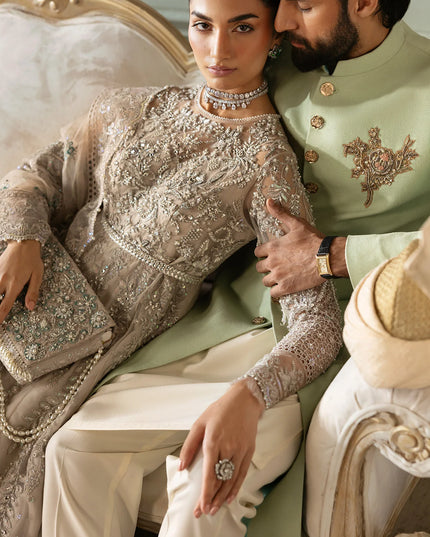 Tabaan | Silver Net Hand Embellished Embroidered Maxi Dress