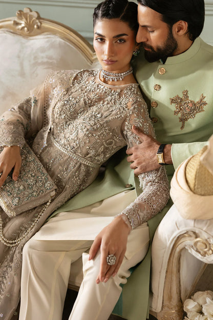 Tabaan | Silver Net Hand Embellished Embroidered Maxi Dress