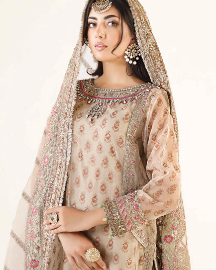 Maria B | Off White Embroidered Hand Embellished Gharara