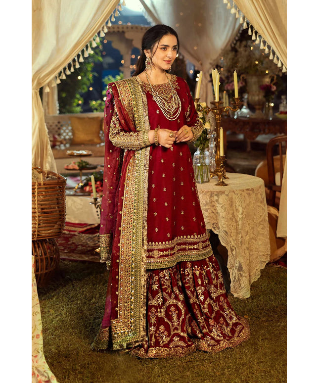 Maria B | Maroon Raw Silk Embroidered Gharara