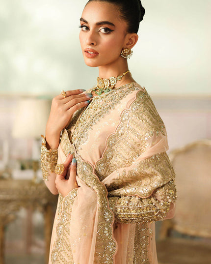 Maria B | Peach Embroidered Net Sharara