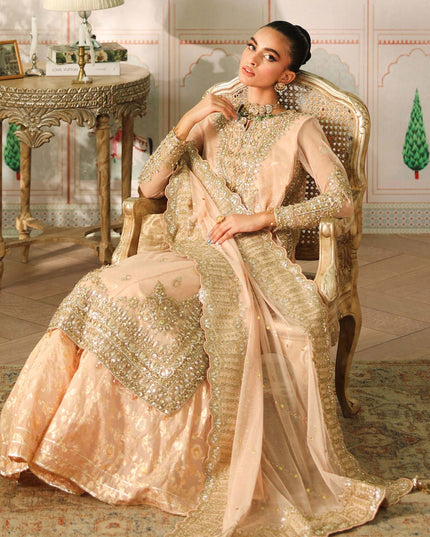 Maria B | Peach Embroidered Net Sharara