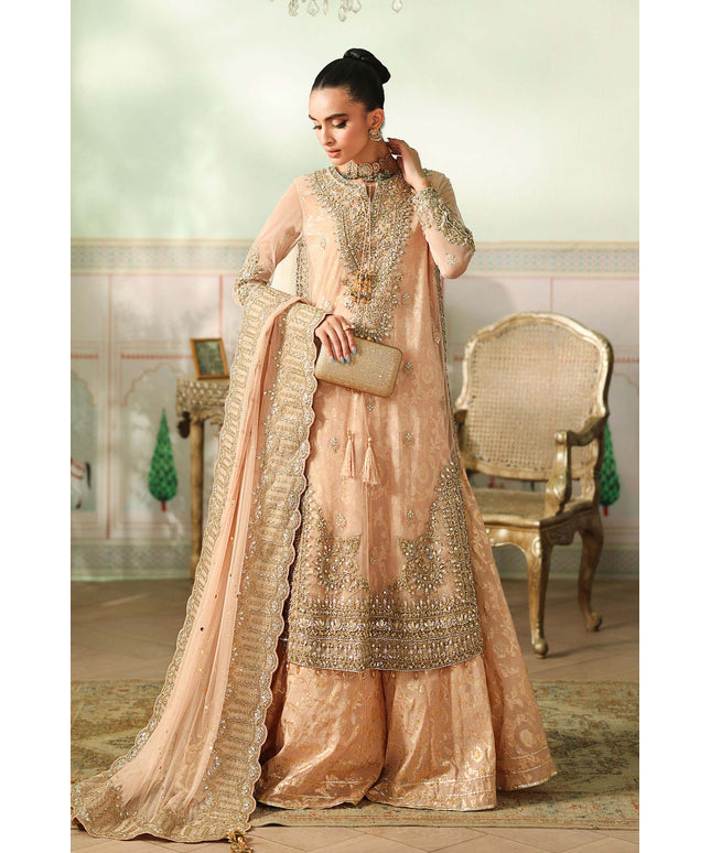 Maria B | Peach Embroidered Net Sharara