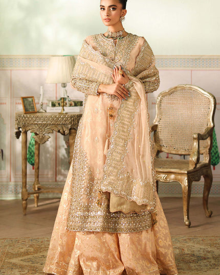 Maria B | Peach Embroidered Net Sharara