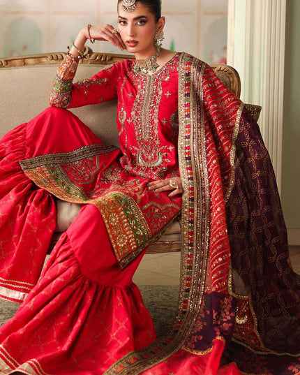 Maria B | Pink Embroidered Bamber Raw Silk Gharara