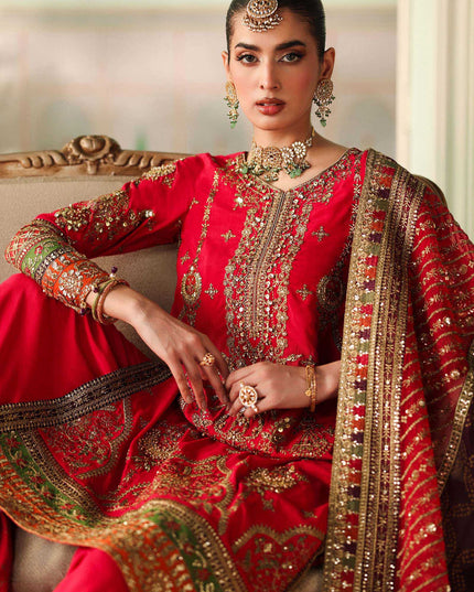 Maria B | Pink Embroidered Bamber Raw Silk Gharara
