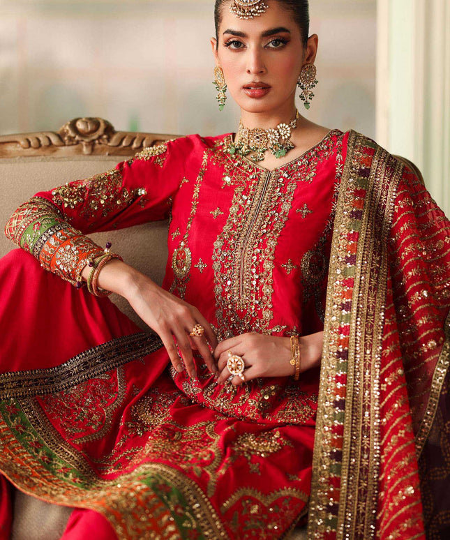 Maria B | Pink Embroidered Bamber Raw Silk Gharara