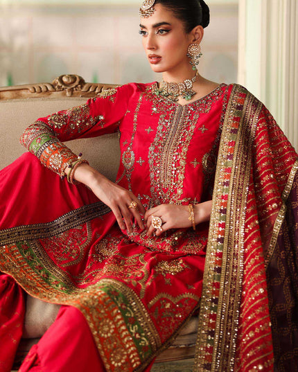 Maria B | Pink Embroidered Bamber Raw Silk Gharara