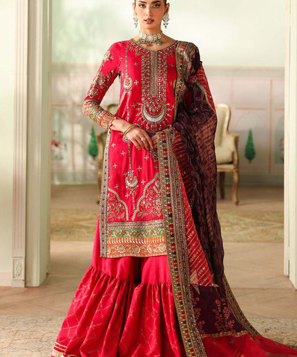 Maria B | Pink Embroidered Bamber Raw Silk Gharara